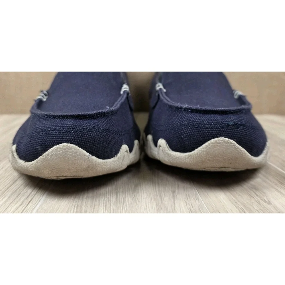 Skechers Womens Size 11 Biker Pedestrian Slip On Shoes Navy Blue Canvas Sneakers